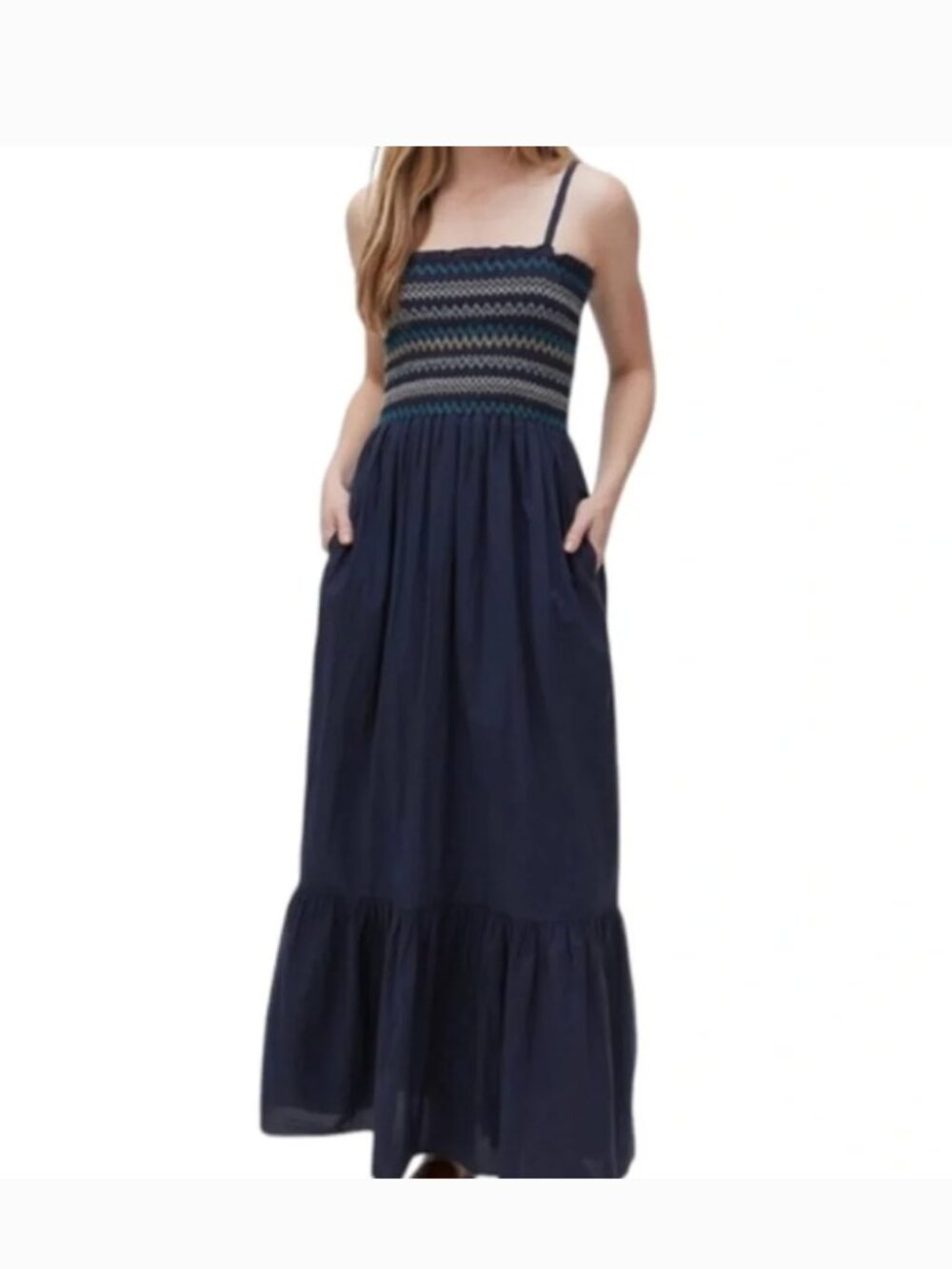 Evereve Navy Smocked Tiered Maxi Dress Size Small